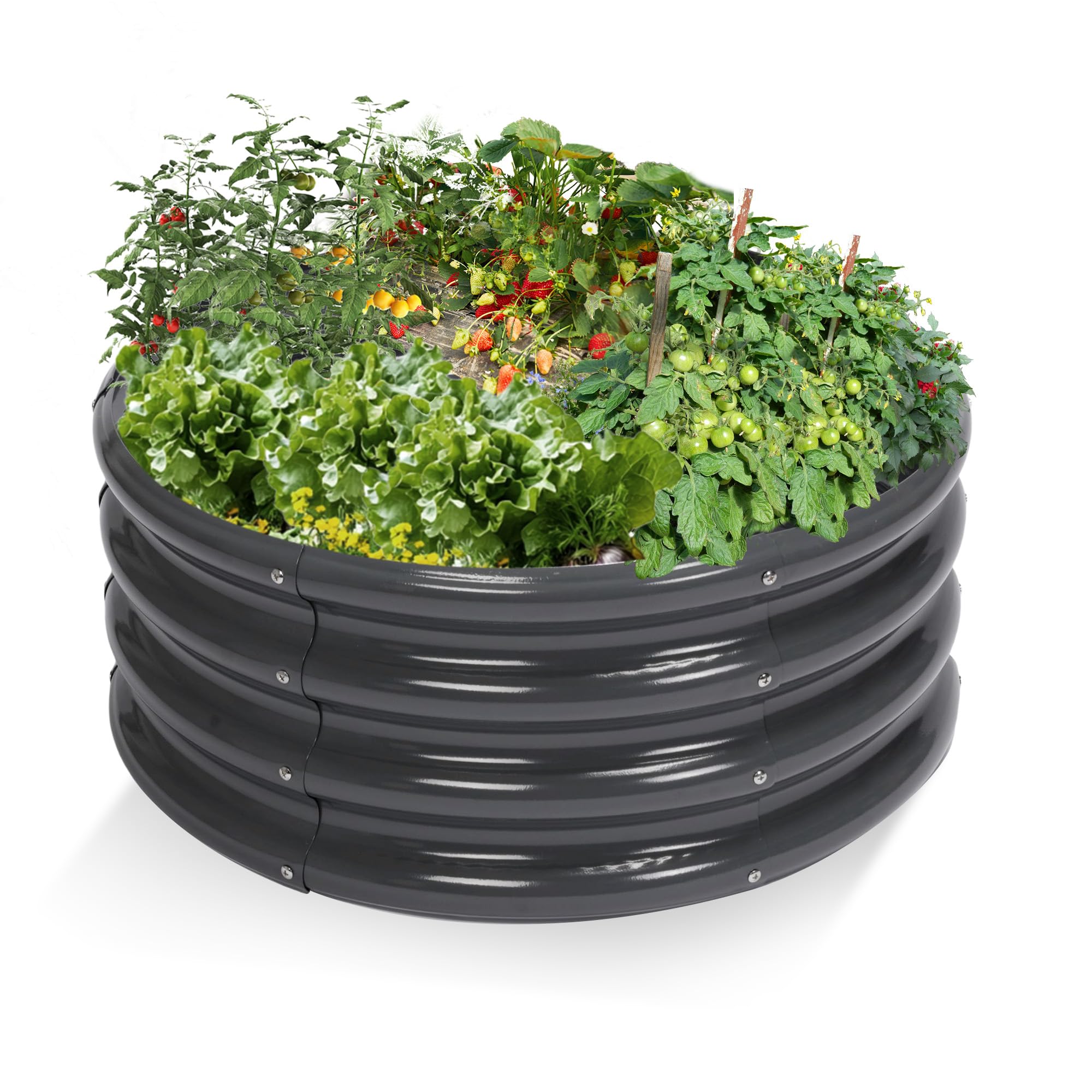 DEWEL レイズドガーデレイズドベッド 家庭菜園 亜鉛メッキ 幅62.5×奥行62.5×高さ28cm 円形 ガーデンベッド プランター 大型 ガーデンフレーム 屋外 金属製 レイズドガーデンベッド 野菜 花 果物栽培用 組立簡単 腐敗にくい 耐久性