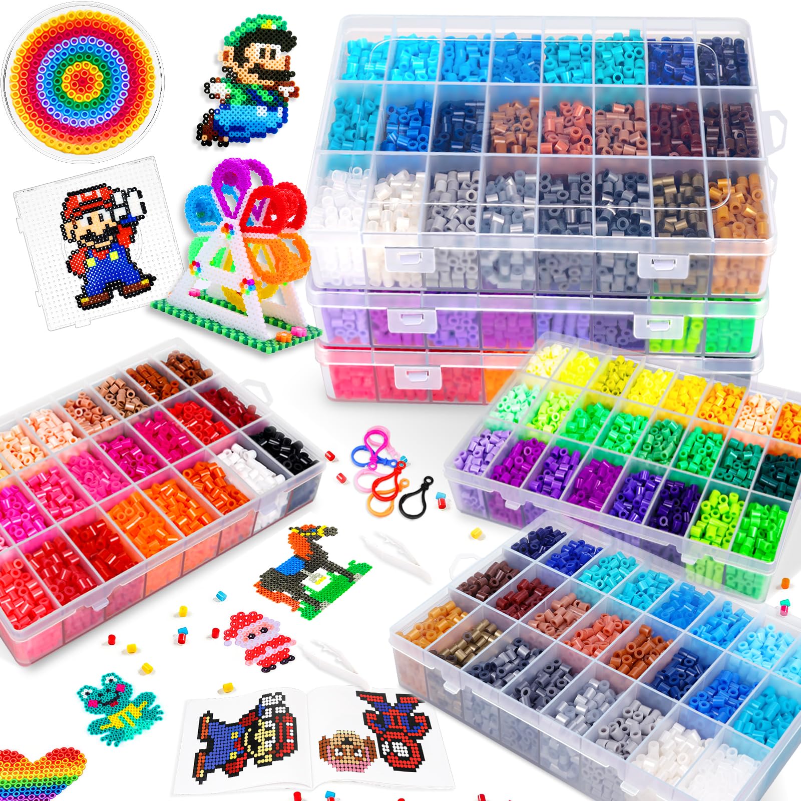 FUNZBO 5mm アイロンビーズ 15000ピース 72色 クラフトキット、66パターン付き - イースター・誕生日プレゼントに、6歳以上のお子様からティーン向けのアート工作セット、部屋飾りにも