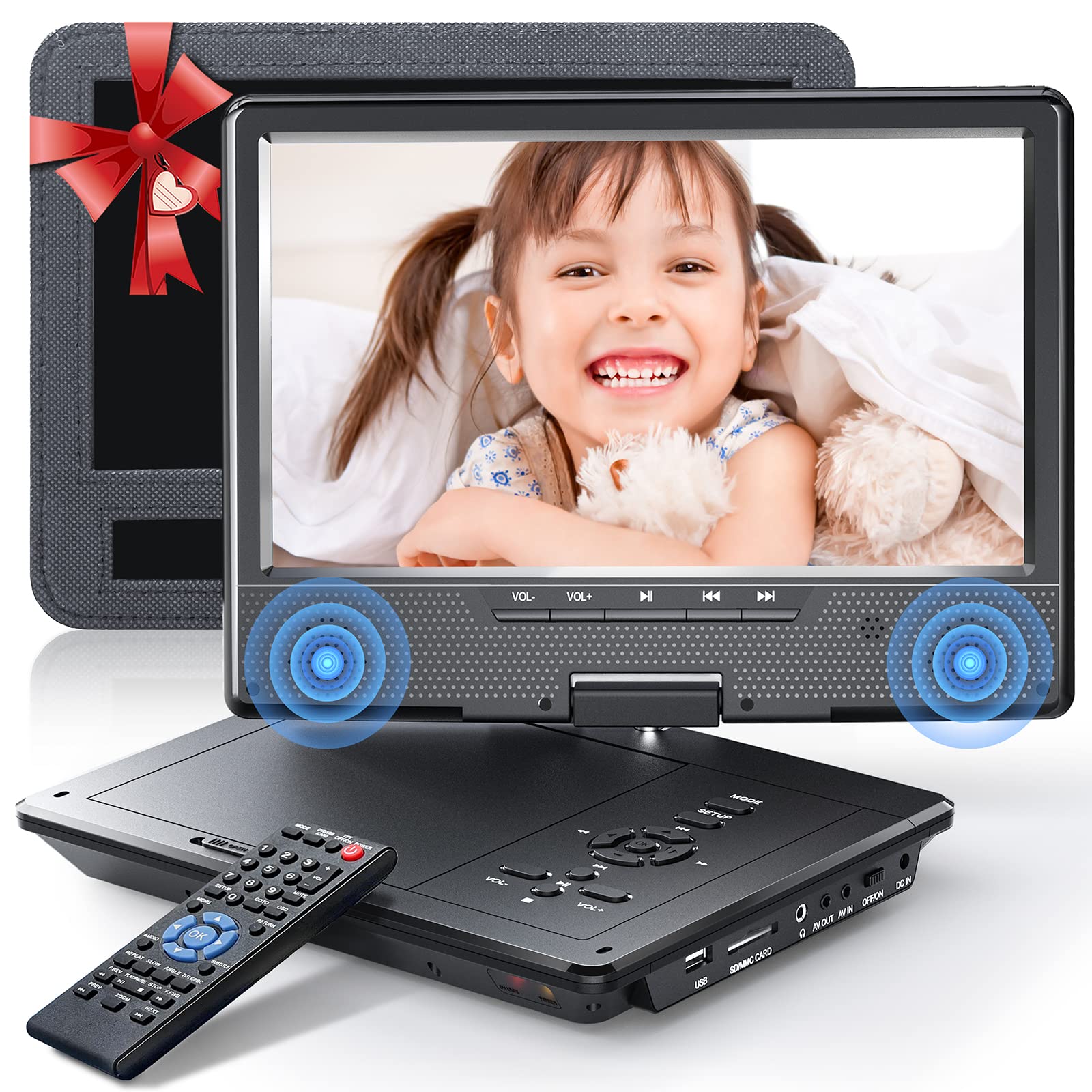 ポータブルDVDプレーヤー 12.5型 ARAFUNA 車用DVDプレーヤー10.5インチHDスイベルスクリーン CPRM リージョンフリー 270度回転と180度のフリップアップ式設計 充電バッテリー搭載 3つ電源対応 5時間連続再生 AV/USB/SD