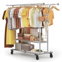 HOKEEPER ハンガーラック パイプハンガーラック 耐荷重200KG 業務用 大容量 収納ラック 物干し スタンド 洋服ハンガー 衣類収納 棚付き 縦横伸縮 高さ調節可能 洋服 収納ラック (幅121-182×奥行55.4×高さ162-174cm)
