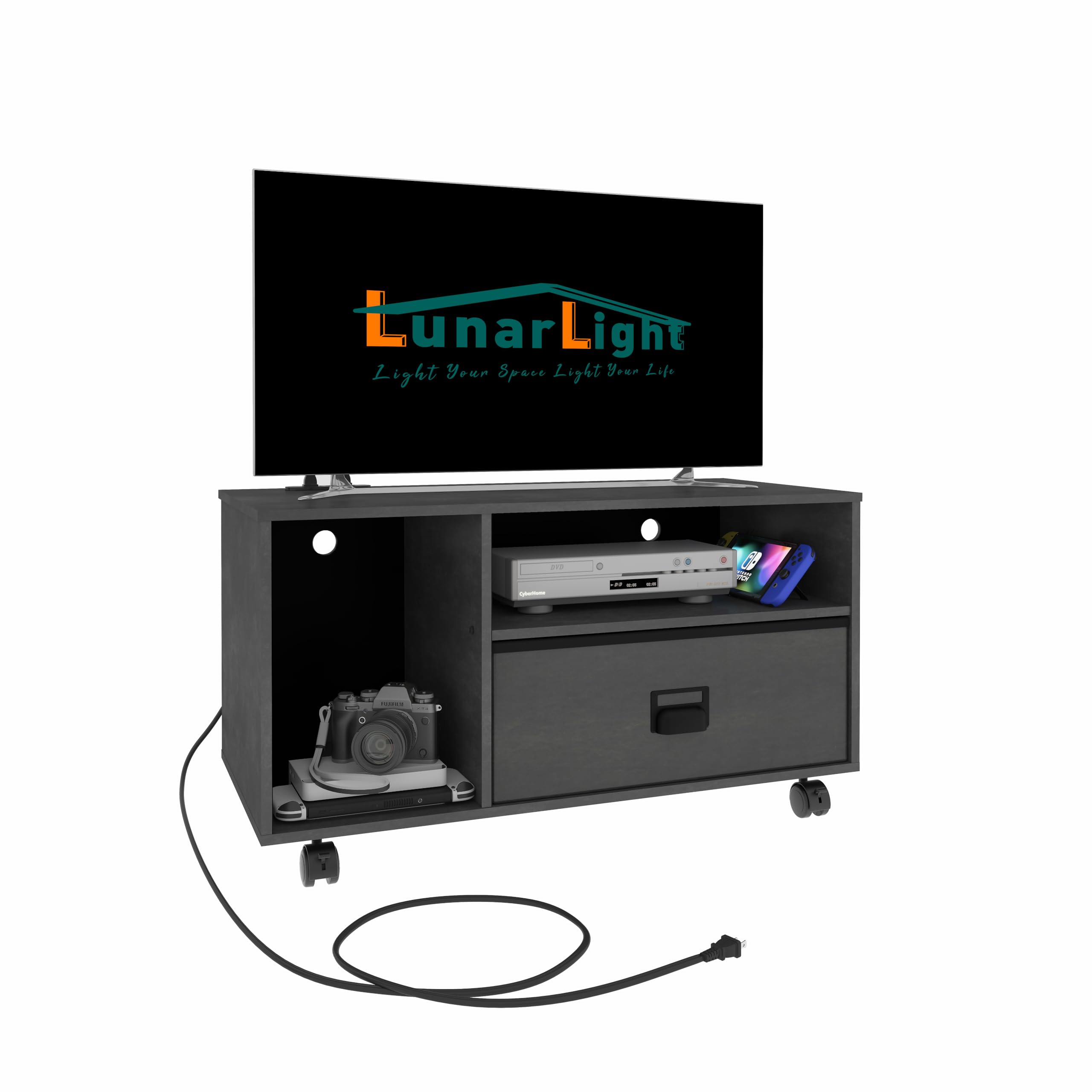 楽天RENEWLunarLight テレビ台 TVラック テレビボード ローボード チェスト コンセント付き 引き出し付き 多機能収納ボックス 幅80奥行38高さ45cm 32型42型テレビ適合 収納 カラーボックス オープンラック 組立簡単 耐震転倒防止 耐荷重150