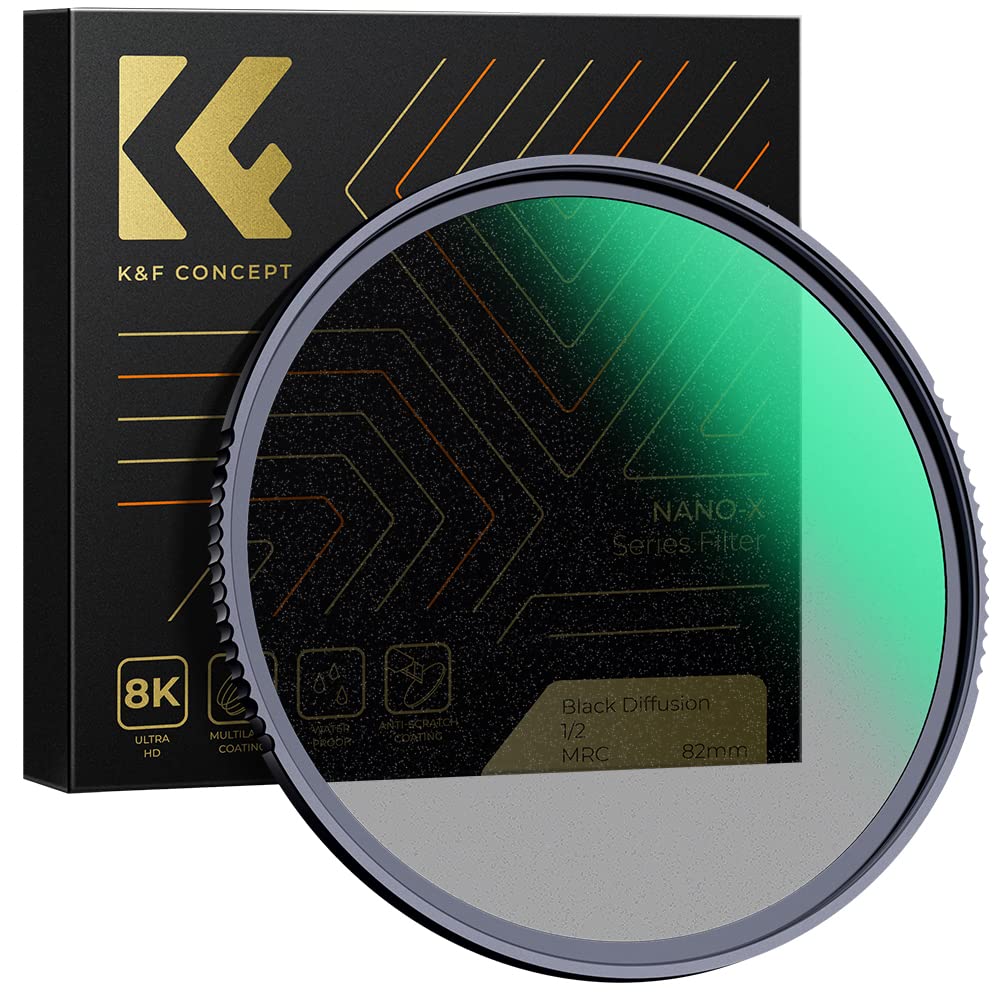Rakuten - K&F Concept 49mm ブラックミスト1/2 ソフト効果1/2 コントラスト調整用 ソフト描写用フィルター 日本製AGC光学ガラス 航空アルミ材質 超薄枠 撥水 撥油 擦り傷防止 ビデオ、Vlog、ポートレート最適（49mm Black Mist