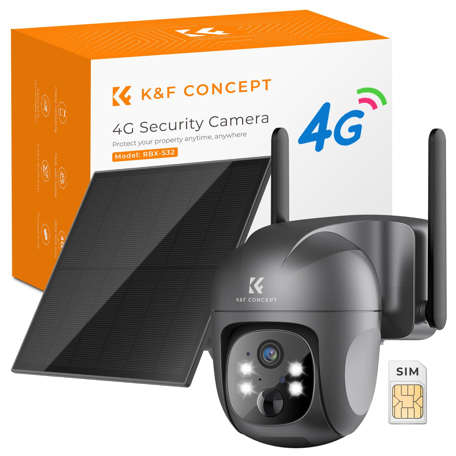 【4G・Wi-Fi/ネット環境不要】K&F Concept 防犯カメラ ソーラー 4Gカメラ SIMカメラ 2.5K 4MP PIR人体検知 完全無線 PTZ 夜間カラー撮影 アプリ警報 双方向音声通話 屋外 赤外線カメラ ドーム型監視カメラ IP66防水