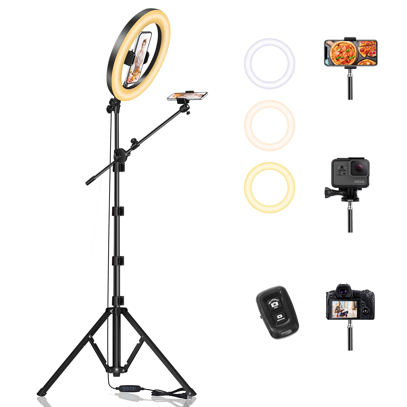 LUXSURE リングライト 三脚 俯瞰撮影 スマホスタンド ライト付き 10インチ スマホ 三脚 ライト付き 撮..