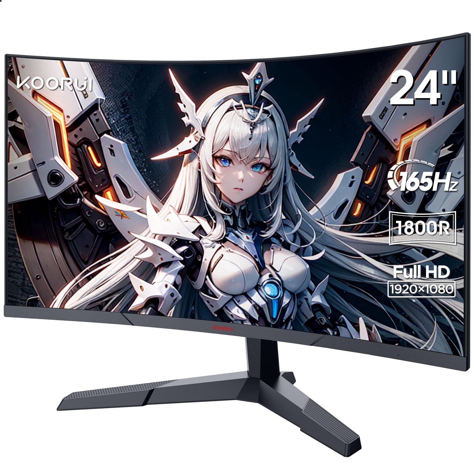 KOORUI ゲーミングモニター PCモニター 24インチ 湾曲 1800フルHD/165Hz/Adpitive sync対応（G-SYN互換）/DPx1/HDMIx2/VESAマウント対応/傾き調節 24E6Cのサムネイル