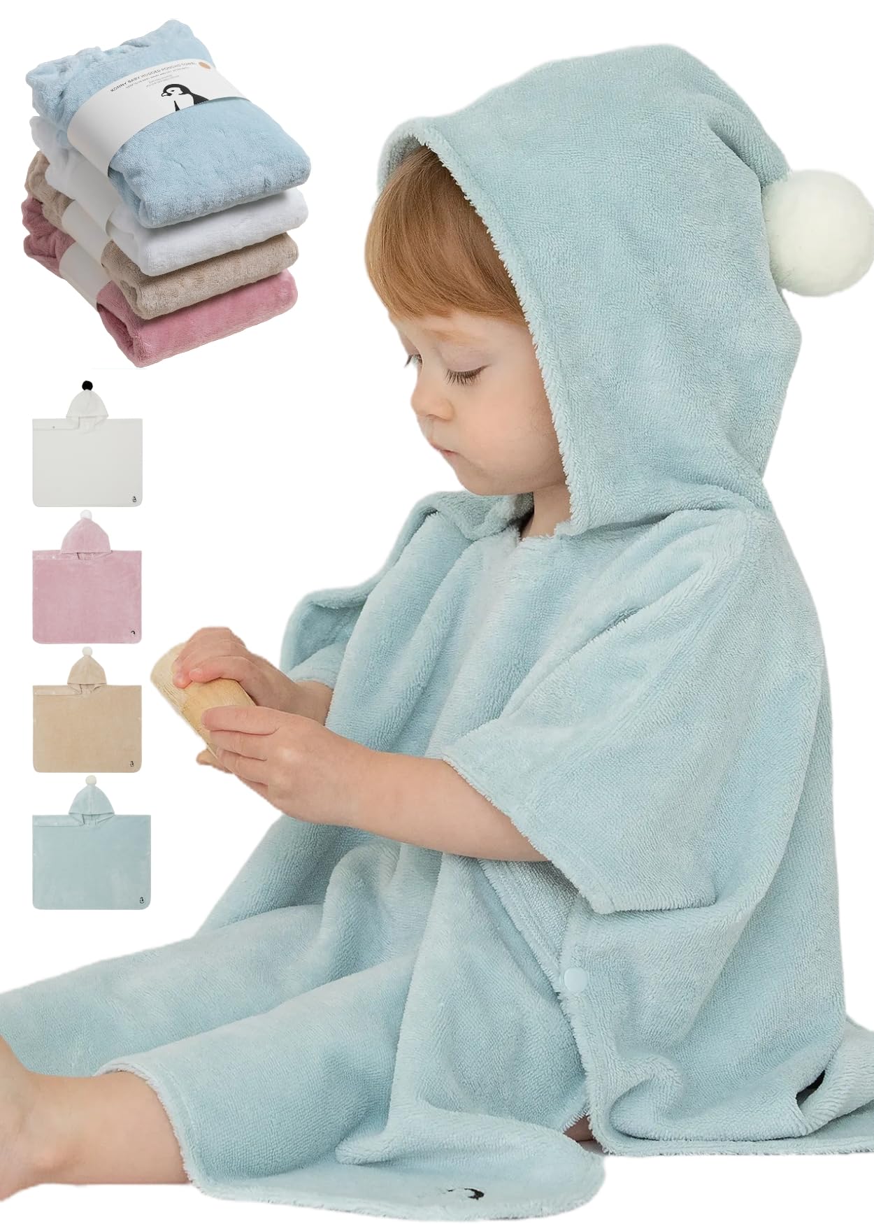 コニーベビーフードタオル（Konny） エコテックス認証 湯冷め防止 柔らか 吸水性 バスタオル お風呂 プール 沐浴 フード付き バスポンチョ ふわふわ 赤ちゃん 0歳?3歳 (ミント, Small)