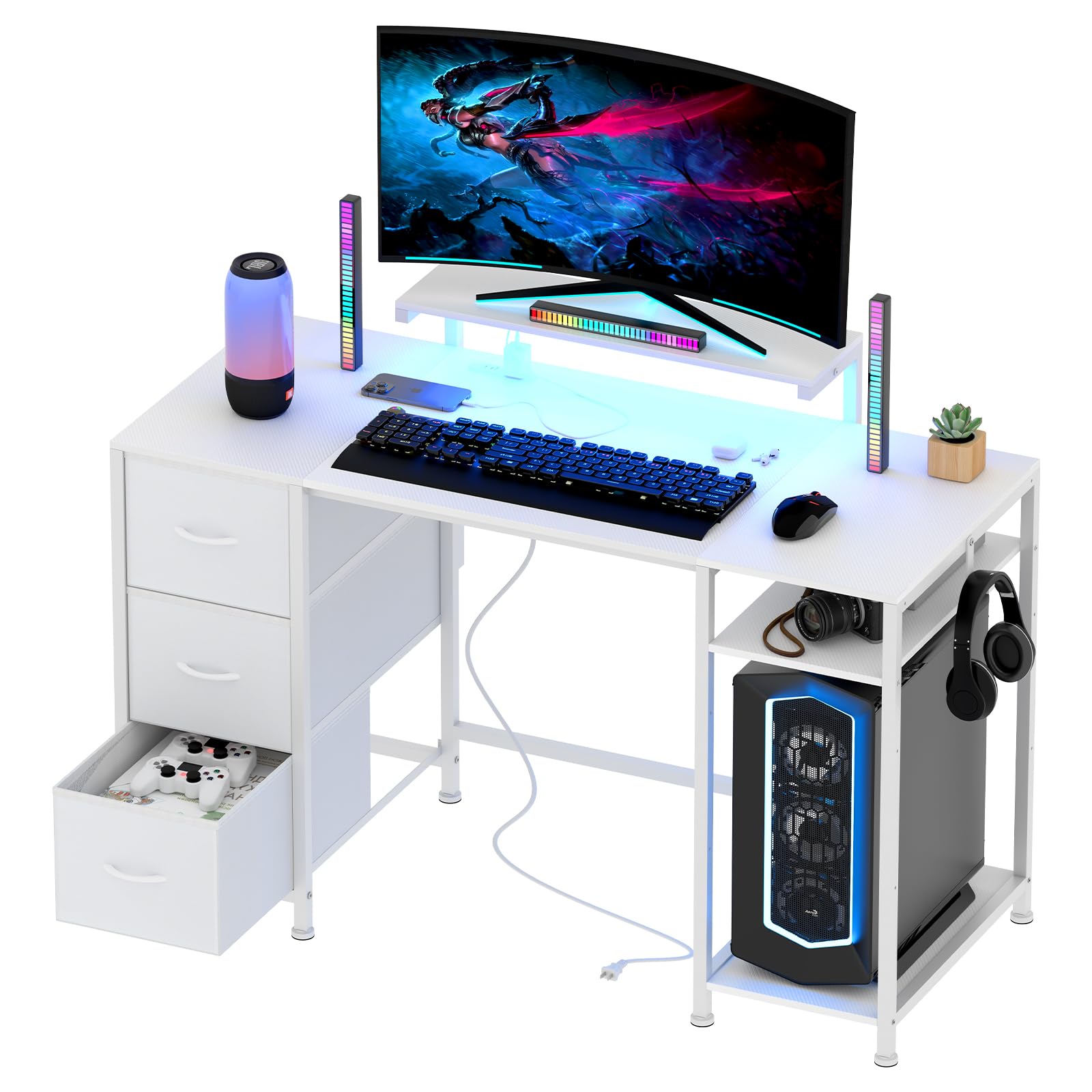 ・【モニター台5段階に高さ調節可能】 ご使用になるモニターや、お好みの目線に合わせて高さを調整できます。長時間のPC作業や学習時も、首や肩への負担を軽減し、快適な姿勢をサポートします。・【オープン収納棚3段階に高さ調節可能】オープン収納棚の...