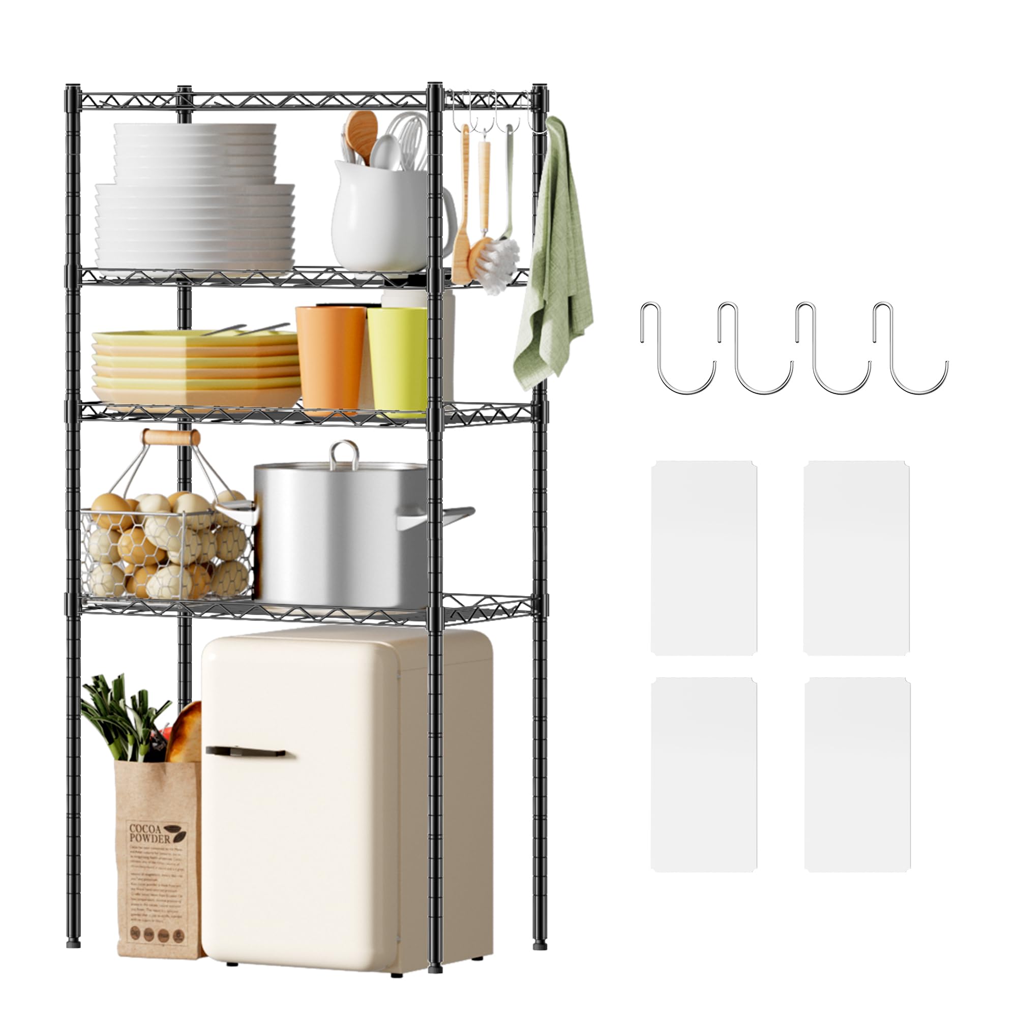 AEEZO 4段 スチールラック 幅55×奥行30×高さ107cm メタルラック キッチンラック 棚ラック 収納ラック 耐荷重60kg 高耐久ストレージシェルビング 高さ調節可能 防サビ加工 食器棚 メタルシェルフ スチールシェルフ サビに強い 省スペース