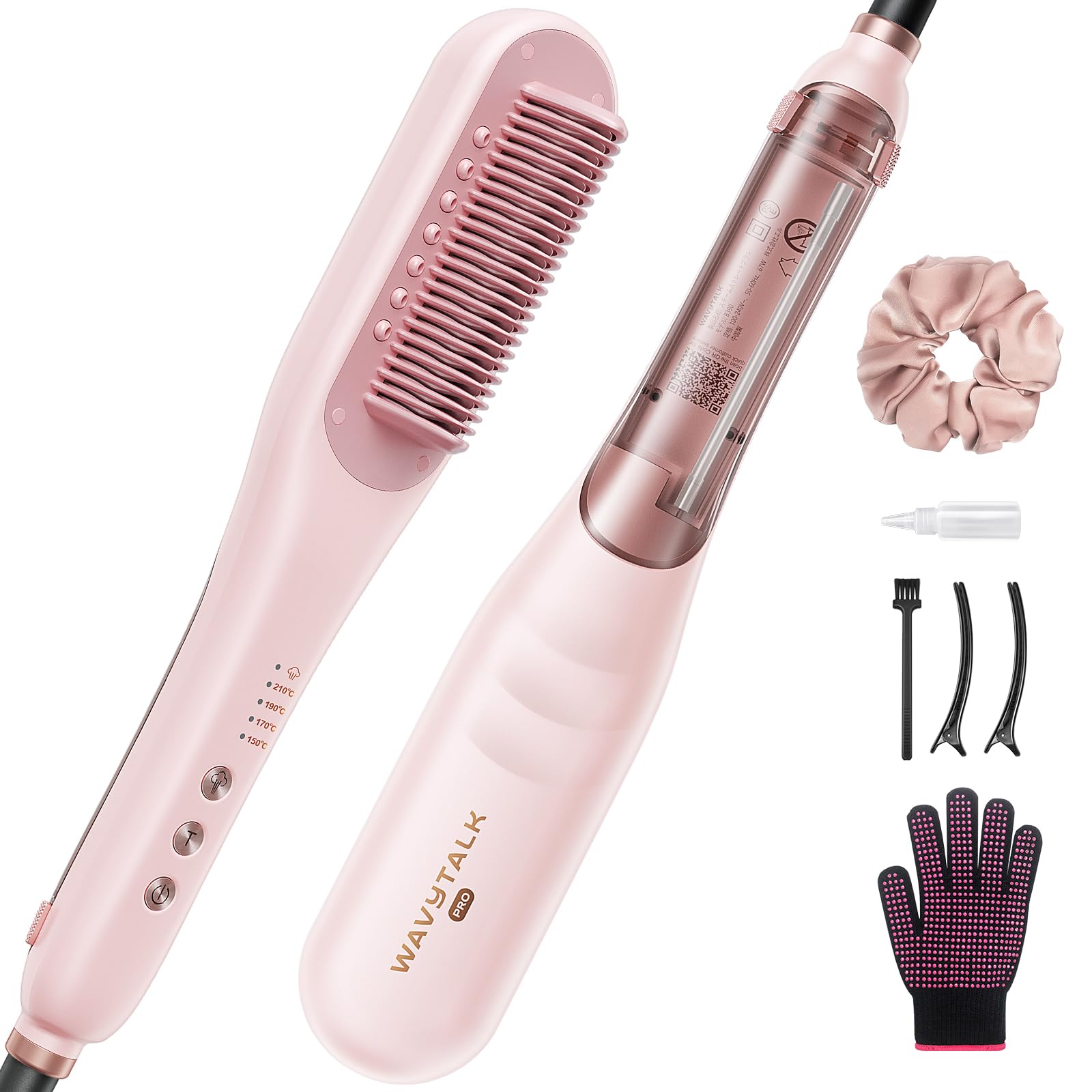 Wavytalk スチームストレートブラシ|スチームでダメージ軽減・髪を栄養しながらすばやくスタイリング|ヘアアイロン ストレート機能搭載の3in1ヘアケアブラシ|異なった髪の毛に適用 (ピンク)