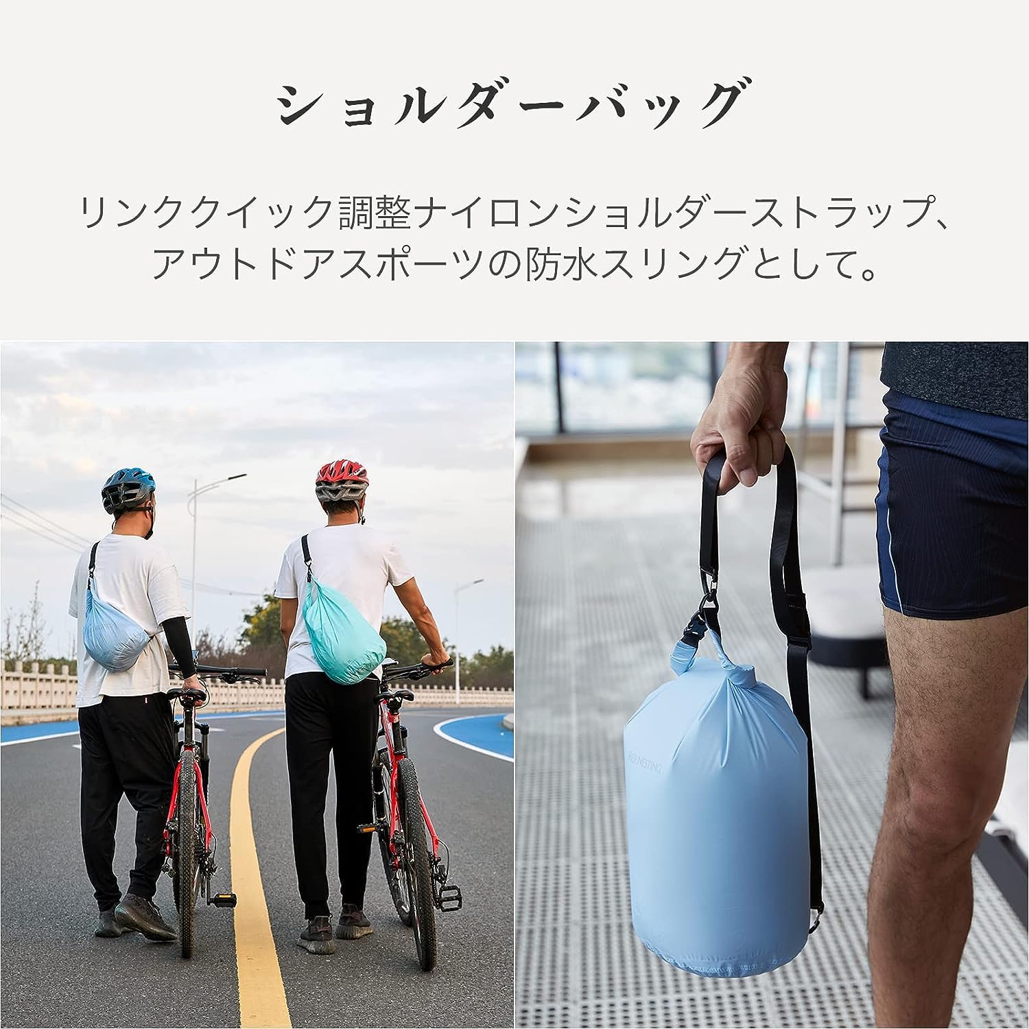 BeeNestingバックパッキング用超軽量ドライバッグセット、キャンプ、ハイキング、オートバイ用の防水ドライバック、3パックの軽量スタッフサックセット (ネイビーブルー, 3 Pack12L+20L+STRAP)