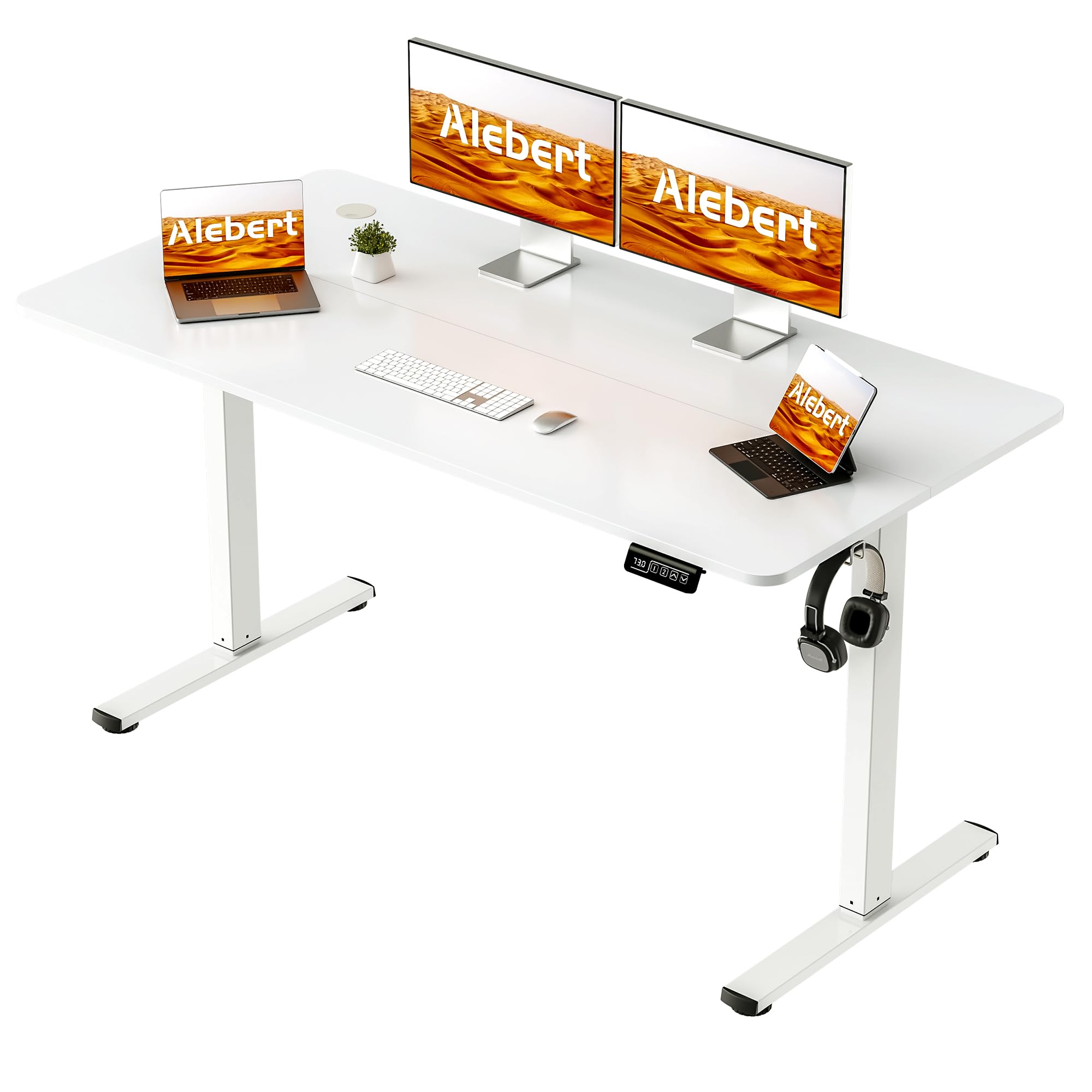 Alebert｢アレベルト｣ 昇降デスク スタンディングデスク 昇降式デスク 幅140*奥行60cm 電動 上下昇降デスク 高さメモリー機能 静音 収納フック付き パソコンデスク オフィスデスク モニターアーム対応 電動 (幅140cm)