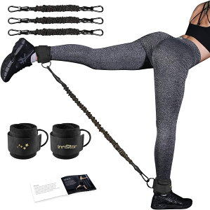 INNSTAR ストラップ トレーニングチューブ アンクルウェイトレッグバンド袖口付き 3つのエクササイズバンド筋トレ器具アンクルウェイトゴムチューブ ワークアウト キックバック グルートエクササイズ ヒップバンド ケーブルマシン用