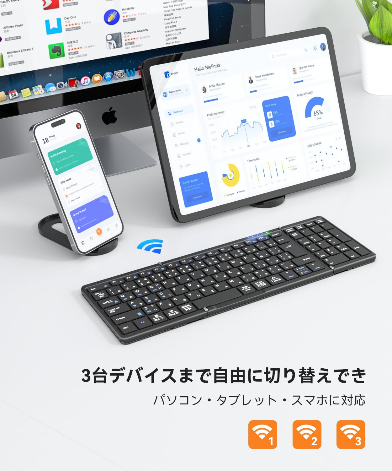 【最新型】Omikamo Bluetooth キーボード 折り畳み式 ワイヤレス テンキー付き 日本語配列 ipad キーボード 左右Shiftキー/L型Enterキー搭載 フルサイズ マルチペアリング iOS/Windows/Mac/Google対応 U