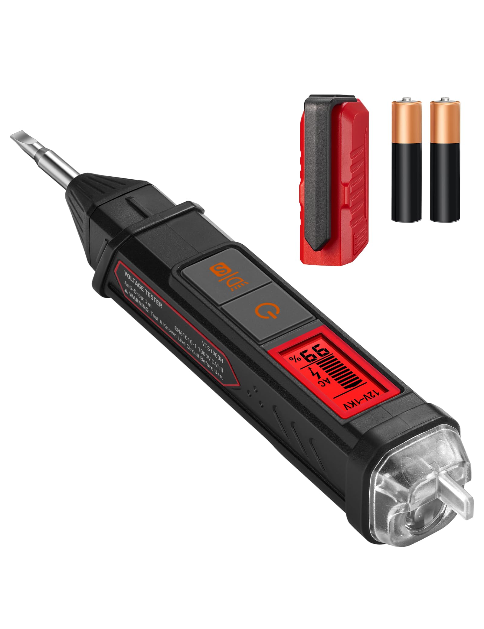 AstroAI VTS1000H 検電器、検電ドライバー、ペン型 検電器、非接触電圧テスター、AC 12V／70V〜1000Vデュアルレンジ、通電チェッカー、配線ブレークポイント検出機能、音声アラーム、LCDパーセント表示、赤
