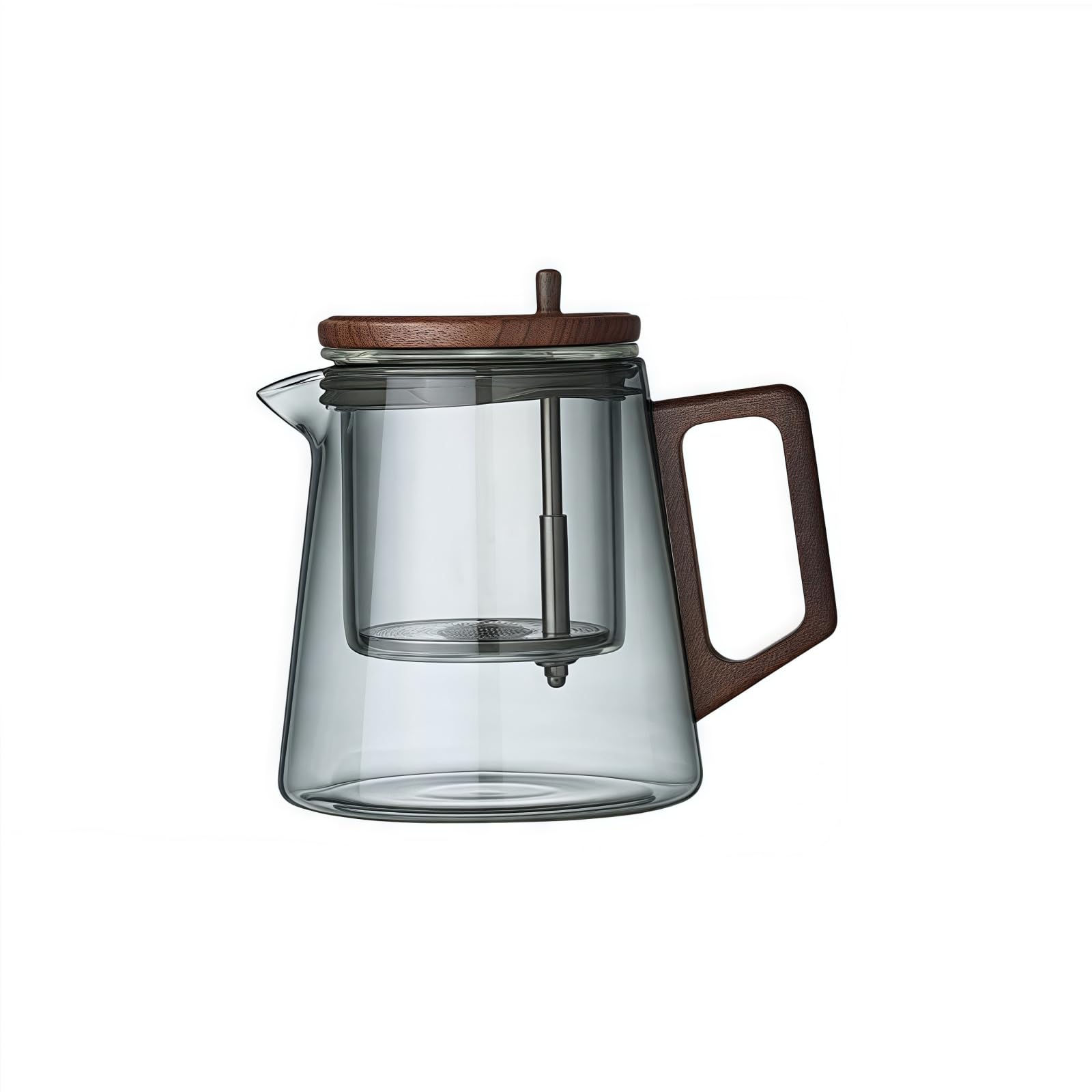 Rakuten - OULOVECO 急須 ティーポット 紅茶ポット 厚めのガラス 直火対応 耐熱ガラスプレスティーポット エレガントな内タンク お茶と水の分離 ウォールナットハンドル フィルターティーポッ 0.65L