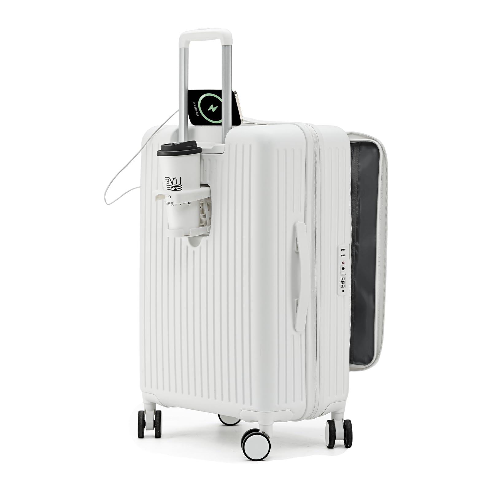 [SupTrip] スーツケース キャリーケース 多機能 片開き 拡張機能付き 機内持ち込み キャリーバッグ フロントオープン USBポート付き カップホルダー付き 隠しフック機能 超軽量 耐衝撃 静音 360度回転 大容量 TSAロック搭載 旅行 ビジネ