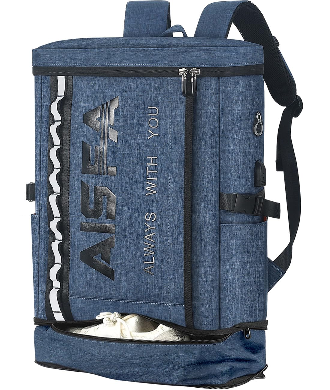 楽天RENEW[AISFA] リュック メンズ リュックサック スクエア バックパック 防水17インチ PC ビジネス ラップトップバック USB充電ポート付き 30L アウトドア旅行防災 通勤 靴/弁当収納 （ブルー）