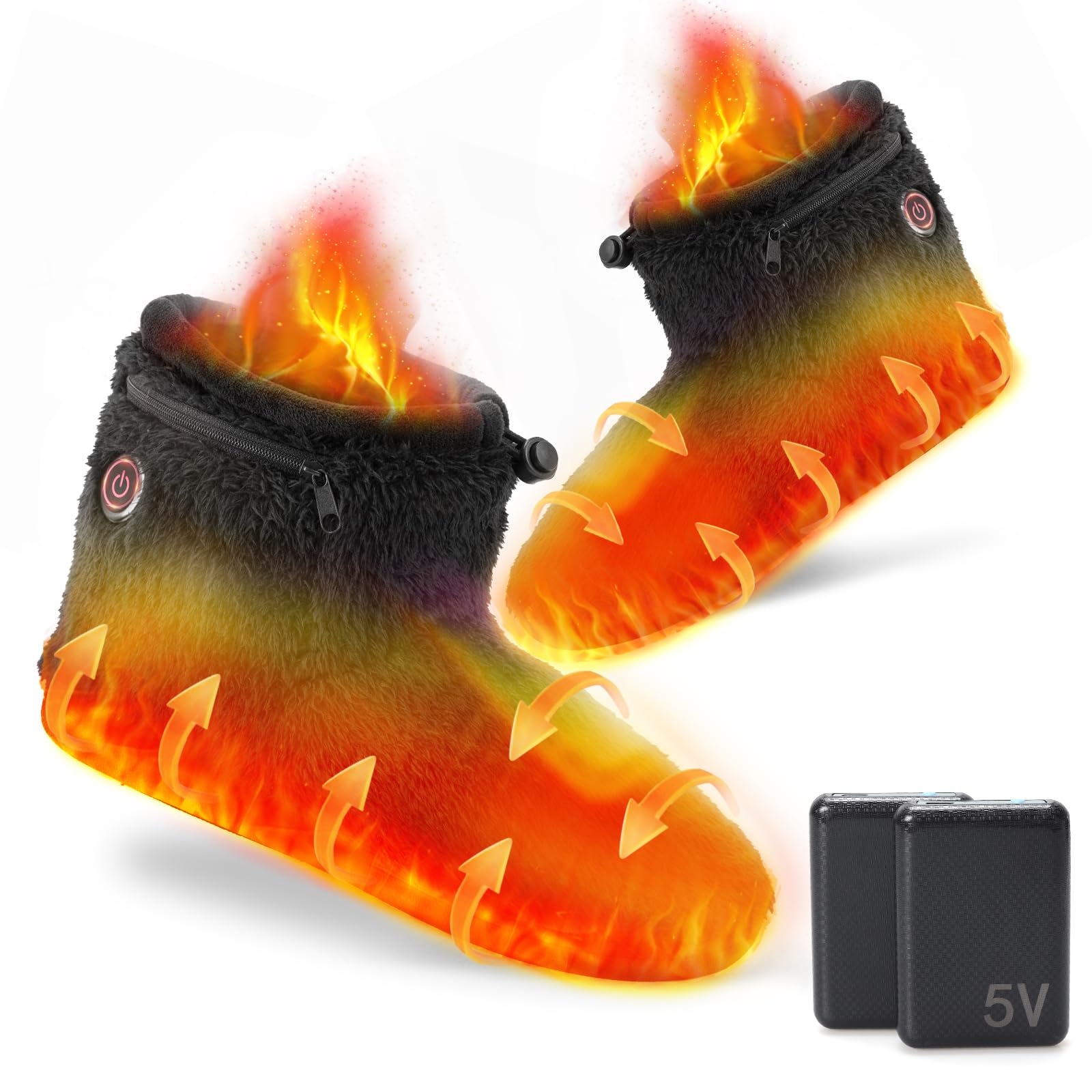 SUPTEMPO 電気スリッパ コードレス 10秒速暖 フットウォーマー 足温器 充電式 ブーツ 歩ける 足元ヒーター 2個6000mAhモバイルバッテリー付き...