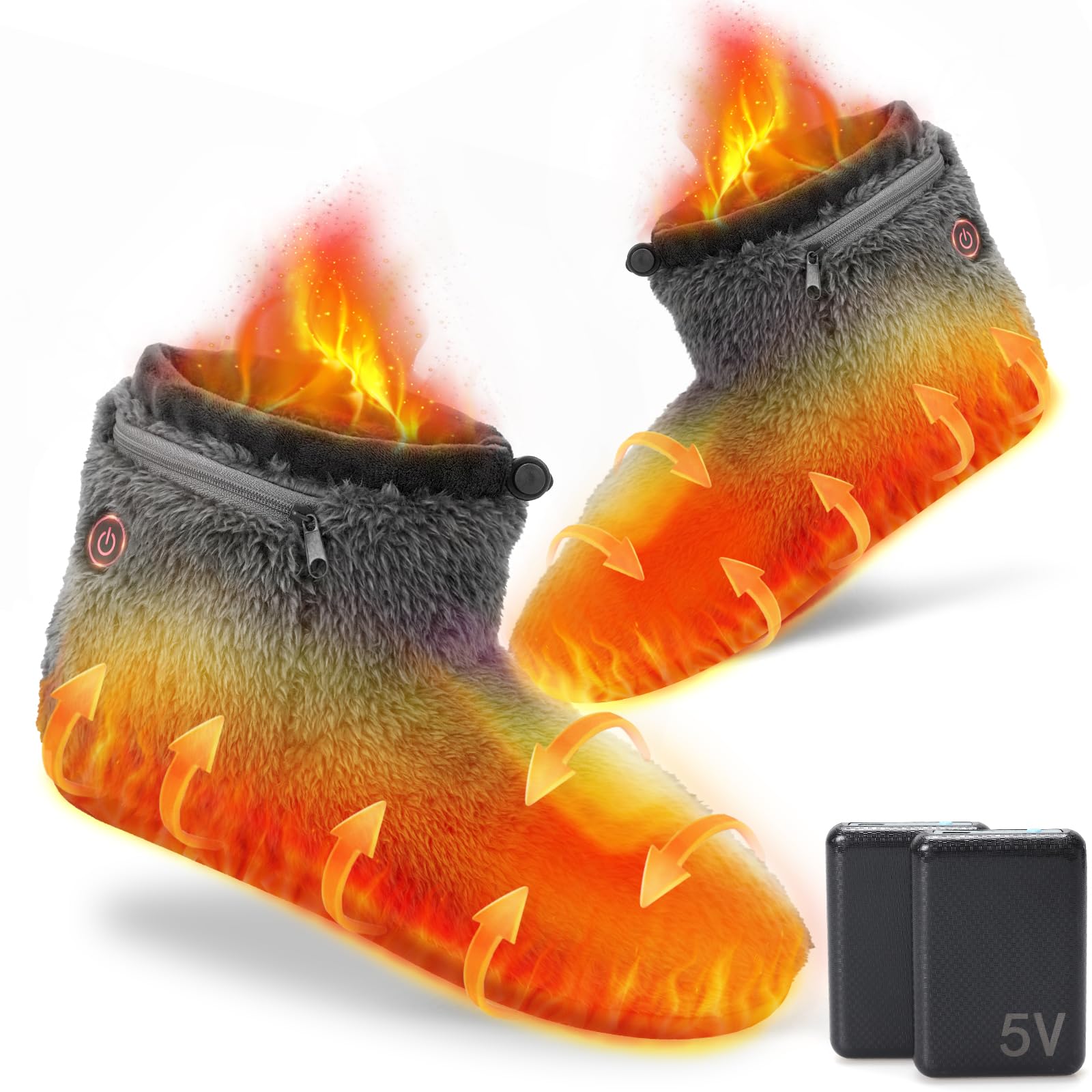 SUPTEMPO 電気スリッパ コードレス 10秒速暖 フットウォーマー 足温器 充電式 ブーツ 歩ける 足元ヒーター 2個6000mAhモバイルバッテリー付き 日本製ヒーター 3段階温度調節 1.5m延長コード付き スリッパ ヒーター 洗える 足先を温め