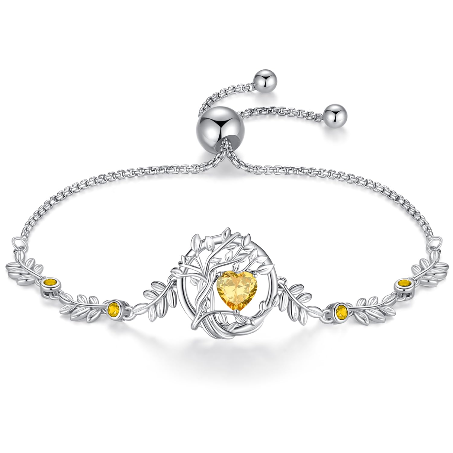 ブレスレット レディース 11月 誕生石 シトリン 生命の樹 モチーフ プラチナメッキ シルバー 925 魔除け お守り ジュエリー アクセサリー 誕生日 クリ...