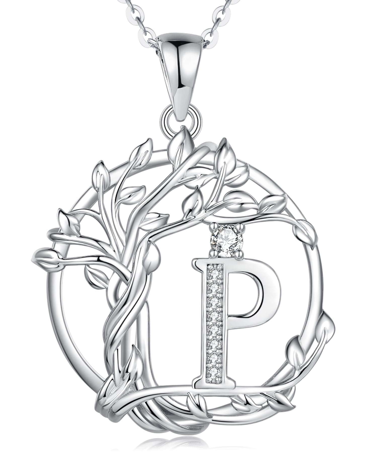 [AGVANA] イニシャル P ネックレス レディース メンズネックレス 生命の樹 モチーフ ペンダント 男性 使用可 シルバー 925 お守り ジュエリー アクセサリー 誕生日 クリスマス プレゼント ラッピング用品付き