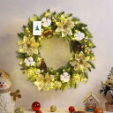 nicojoy クリスマスリース 玄関ドア用 直径40cm LEDライト付き クリスマス 飾り フラワーリース ナチュラルリース 花輪 壁掛け 電池式 高級風 ...