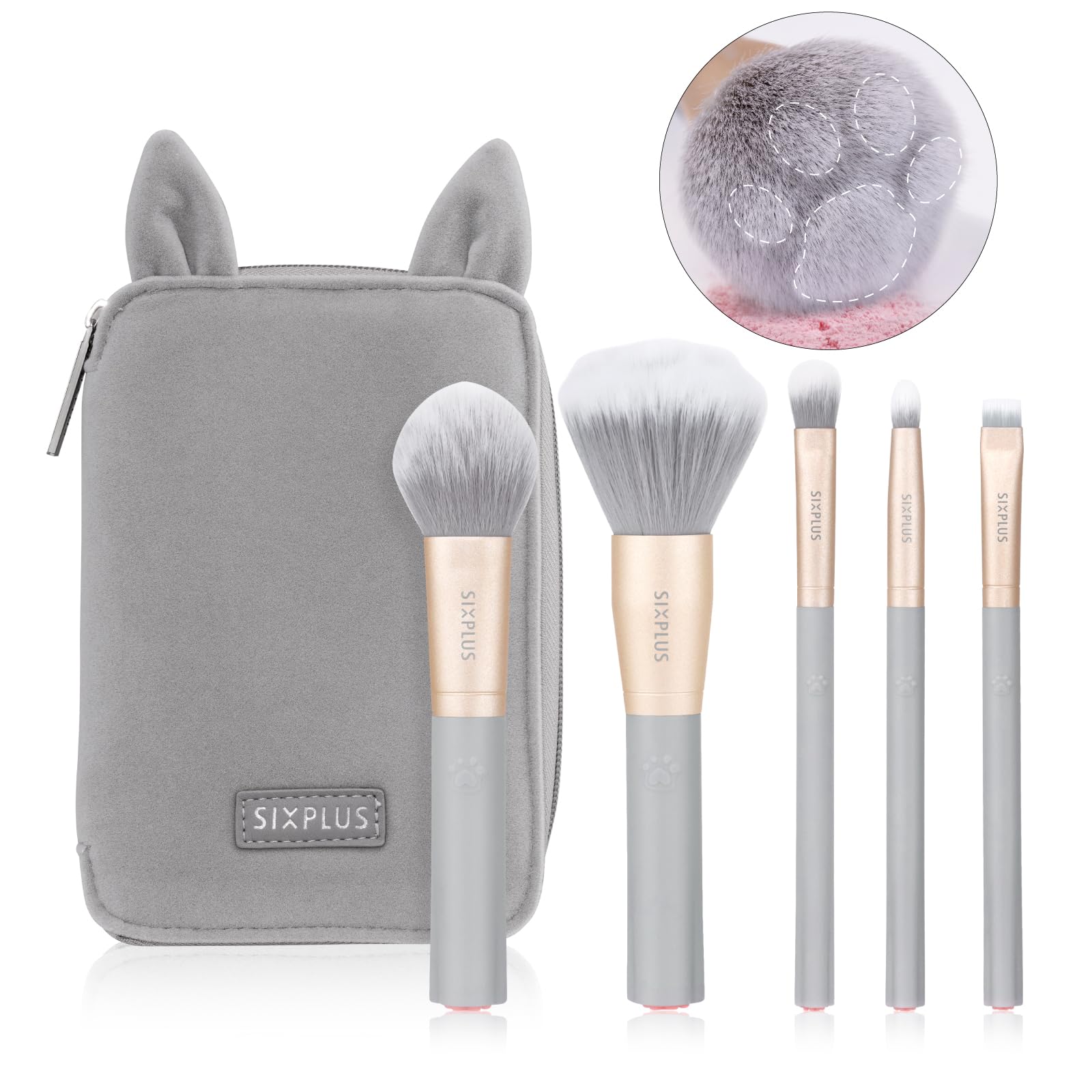 SIXPLUS シックスプラス ペットシリーズ - 猫の手メイクブラシ5本セット 可愛い猫の手の形状のブラシ毛..