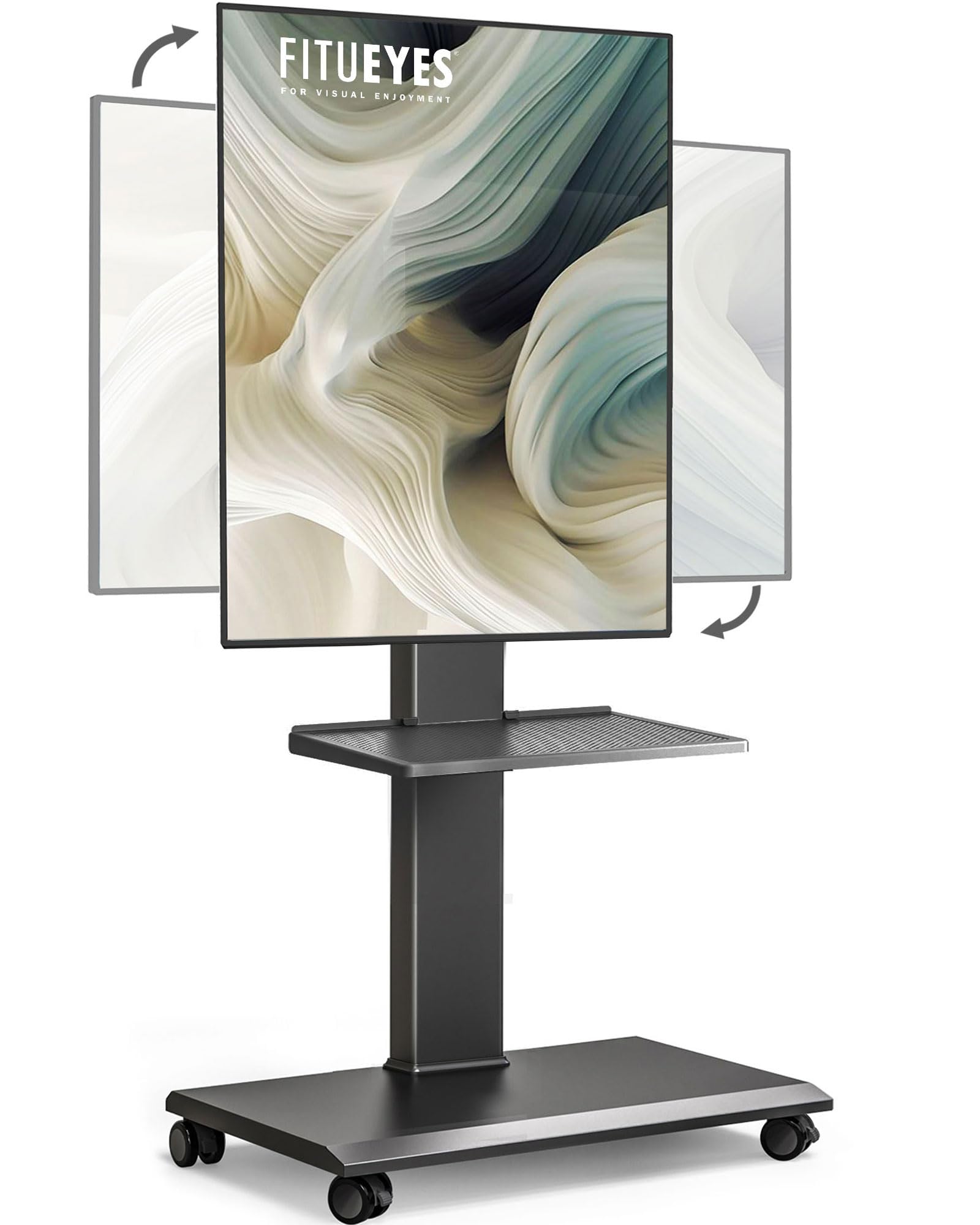 楽天RENEWFITUEYES テレビ台 壁寄せテレビスタンド 32-75インチテレビに対応 横置き・縦置き両対応 移動式 高さ角度調節可能 耐荷重40kg 中段棚一枚付 鉄製 ブラック