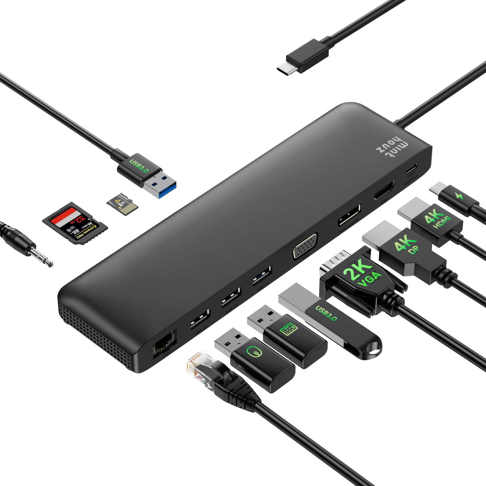 USB C ドッキングステーション Type Cハブ 12-in-1 MST Hub ドック 4K hdmi拡張 vga トリプル ディスプレイ 4K@60Hz 3画面出力 pc3台切り替え LAN 1000Mbps イーサネット usb 5Gbps PD