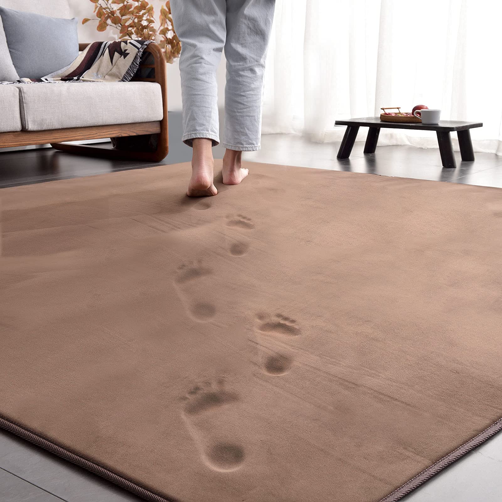 176 cm X 261 cm - ラグ カーペット 低反発 ラグマット 3畳 厚手15mm 190x240cm 滑り止め付 洗える 防音 床暖房 ホットカーペット対応 防ダニ 抗菌 フランネル ウレタン 厚い じゅうたん 無地・ブラウン AICOMRI