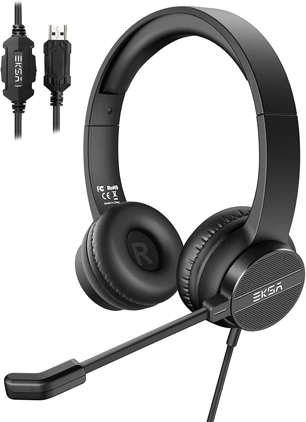 EKSA 業務用 ヘッドセット usb マイク付き AI ノイズキャンセリング 軽量 ミュート機能 音量調整 WEB会議 テレワーク リモートワーク 両耳 ヘッドホン ビジネス ボイスチャット パソコン用
