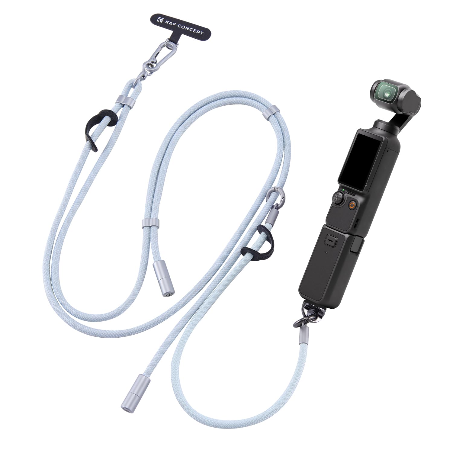 [K&F Concept] ネックレスストラップ Osmo Pocket3用 スマホ用 充電ケーブル内蔵 三層保護設計 着脱式安全ロープ 長さ調節可能|1/4ネジ スマホ対応 マルチ機能 首掛け紐