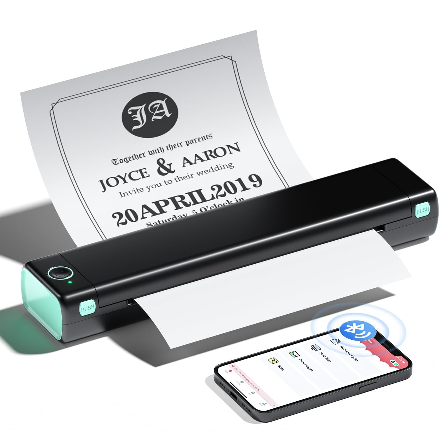 Phomemo M08F モバイルプリンター 無線サーマルプリンター Bluetoothポータブルプリンター 小型プリンター A4 熱転写プリンター スマホ対応 PC対応 210mm×297mm A4感熱紙対応 ビジネスと家庭に適している 黒と緑