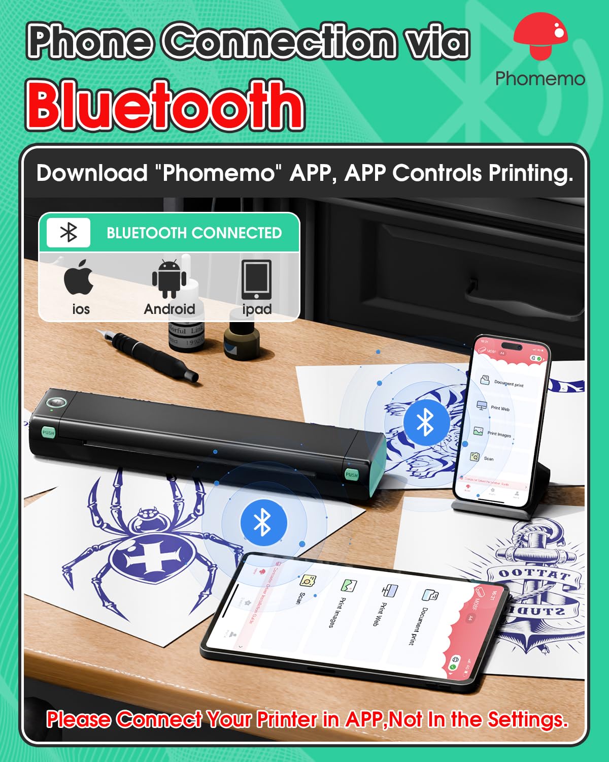 Phomemo M08F タトゥープリンター コピー機 タトゥーマシン 転写機 刺青マシン tattoo printer machine サーマルタトゥーマシン モバイルプリンター タトゥーマシーンセットタトゥー転写紙10枚同梱 Bluetooth接続 ス 3