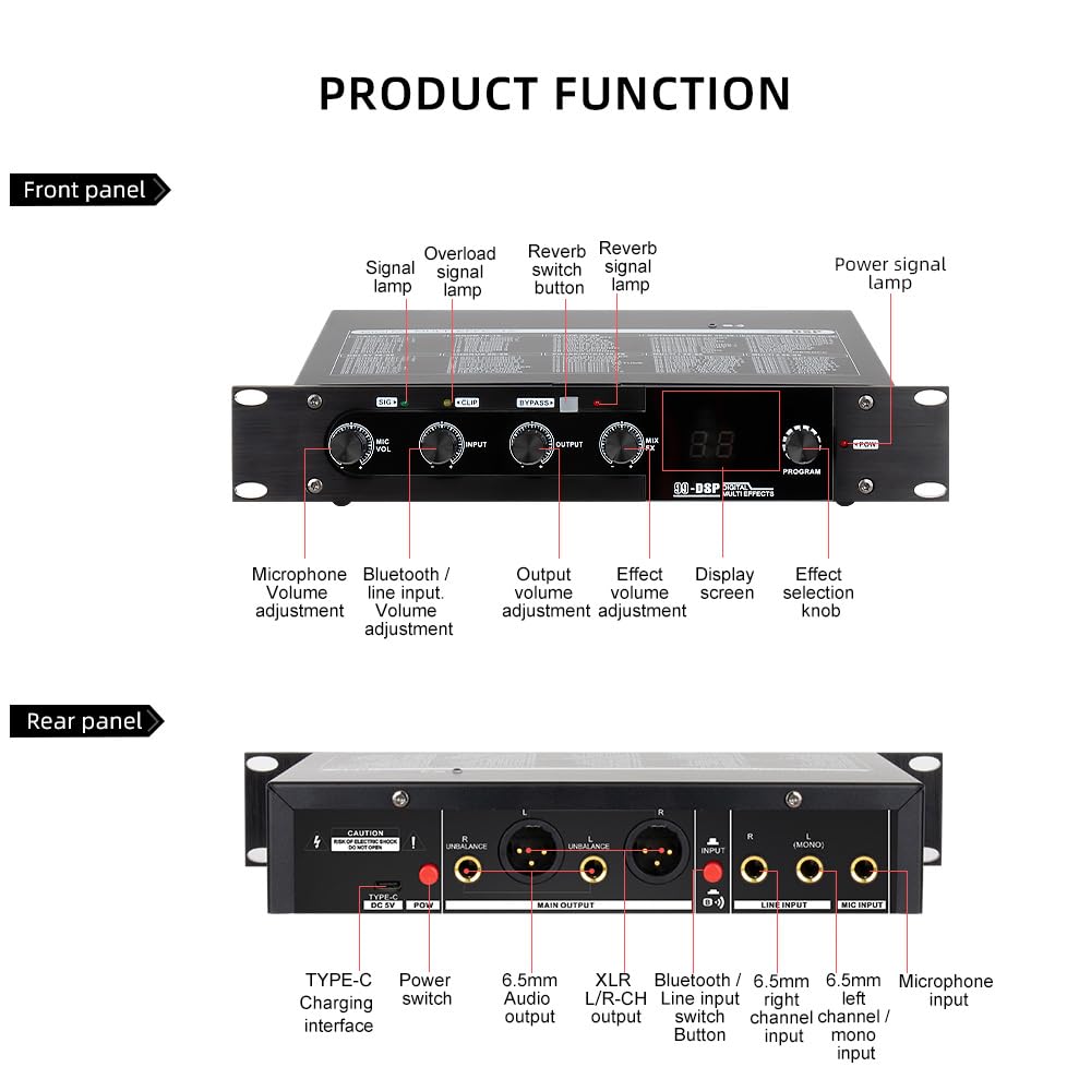 summina プロフェッショナルカラオケミキサーリバーブレーター99 DSPデジタルオーディオエフェクター立体音響効果KTVマイクBT残響エフェクターステージパフォーマンスDJビジネススピーチ用