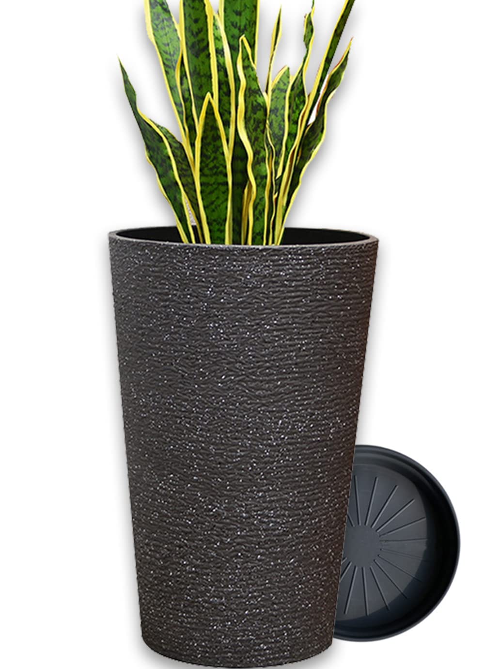 Floralies プランター 大型 おしゃれ 受け皿付き 植木鉢 大型 軽量 屋内 屋外用 プランター 深型 高さ4..