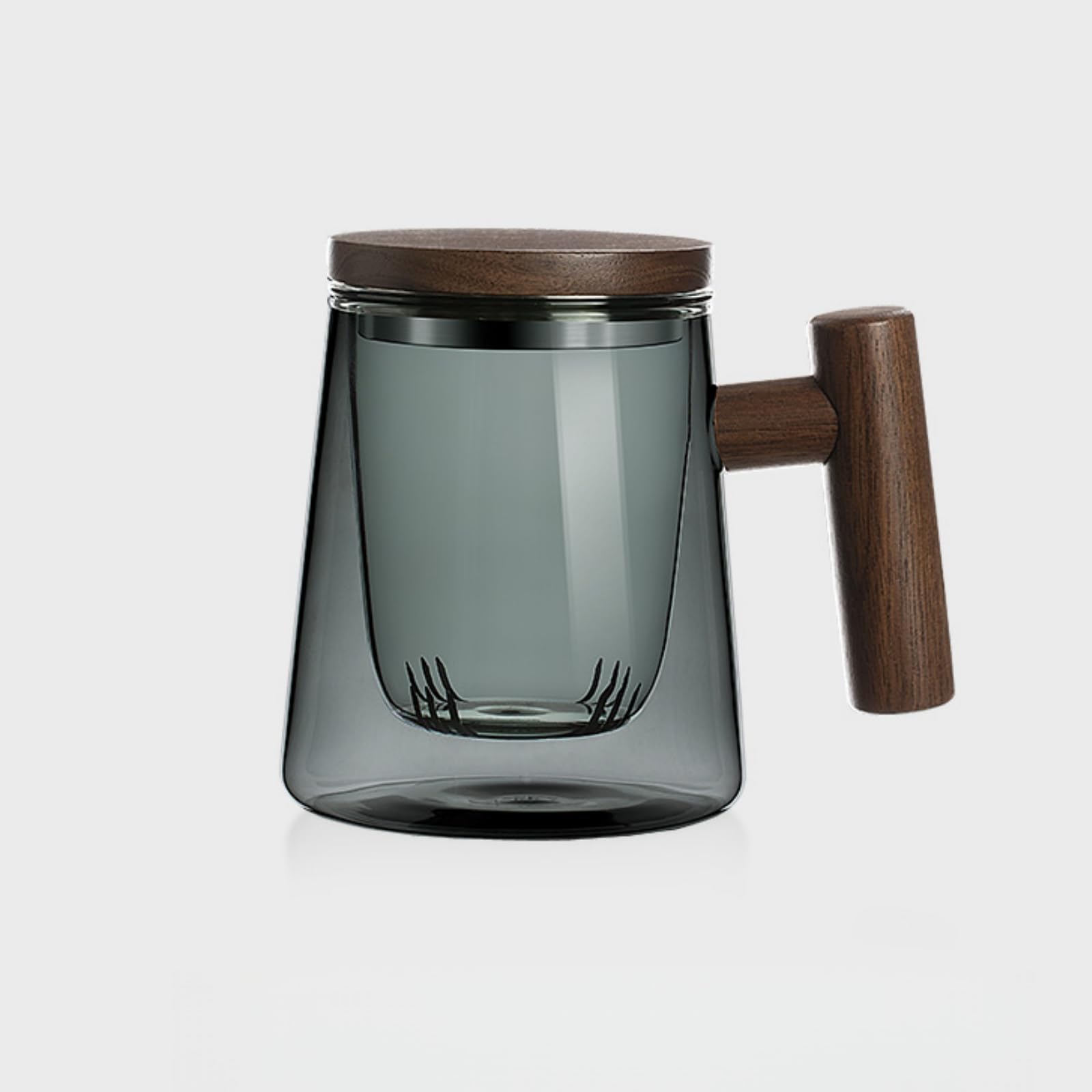 OULOVECO 青鈍色 ティーポット ガラス 満水容量430ml 紅茶ポット 耐熱 ガラス茶こし付き 木製蓋＆木製取手 急須 おしゃれ 洗いやすい 紅茶・緑茶・中国茶・コーヒー・ハーブティー対応 贈り物に最適