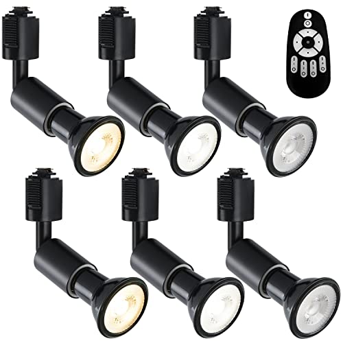 LVWIT ダクトレールライト LEDスポットライト E26口金 LED電球付き 調光調色 消費電力6W（40W形相当） リモコン付き 遠隔操作 ビーム電球 ライティングレール 天井照明 角度調節可能 昼光色 昼白色 電球色 常夜灯 ブラック 6個セット（