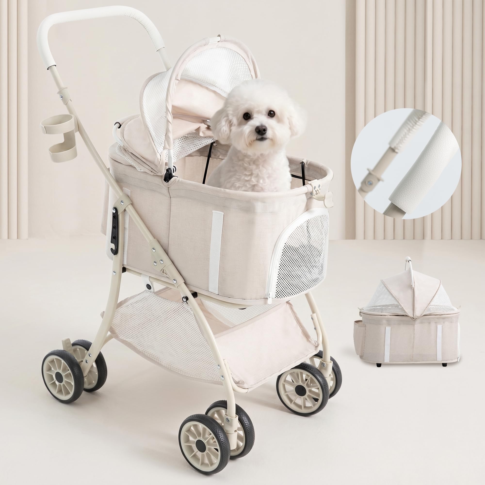 新品 開封済み 訳あり】一体型ペットカート 小型犬多頭飼い アイボリー
