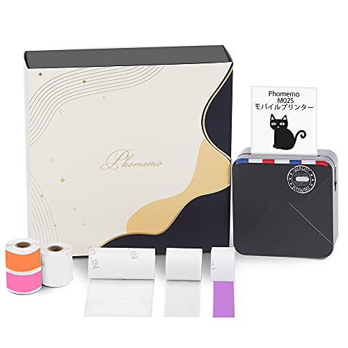 Phomemo M02S スマホ対応 サーマルプリンター セット 6ロールシール付き セット 300DPI ポータブル型 ..