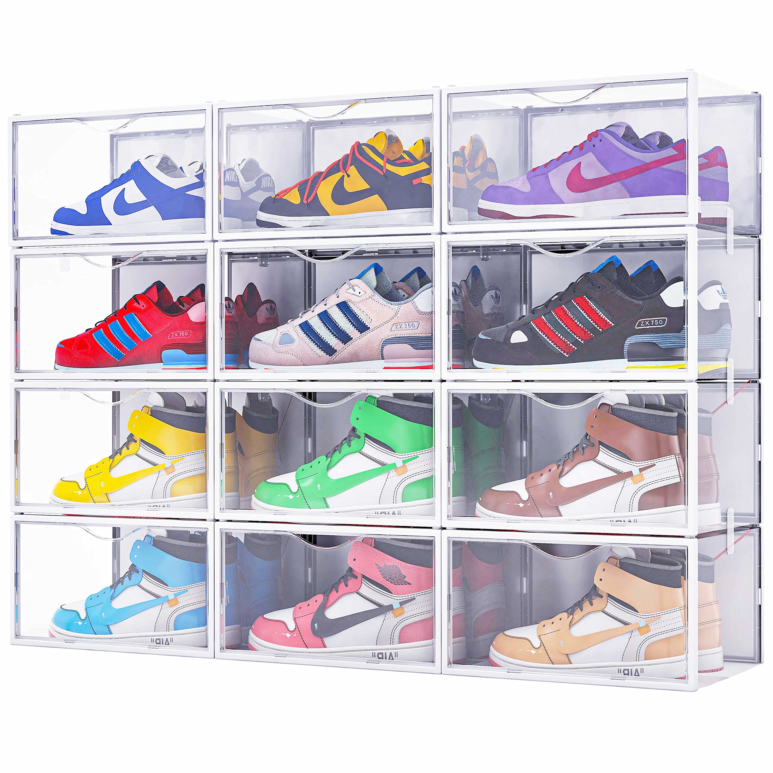 MOES シューズボックス 12個セット シューズラック 透明 下駄箱 靴箱 玄関収納 収納ボックス ナチュラル クリア スニーカー 小物 収納ケース 玄関 大容量 組立多層 靴棚 通気性 靴収納 横型 開閉扉のサムネイル