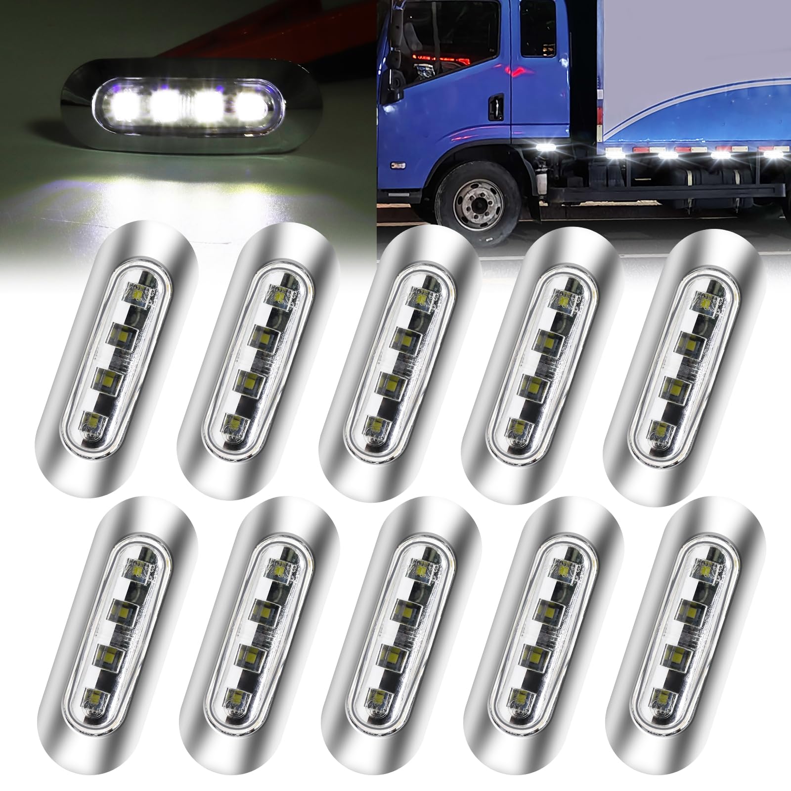 ストロボライト マーカーランプ 、LED 警告灯 、12V/24V緊急用ランプ、マーカーランプ、サイドマーカーライト、サイドマーカーライト、IP65 防水、 車 バン トラック トレーラー (ホワイト)