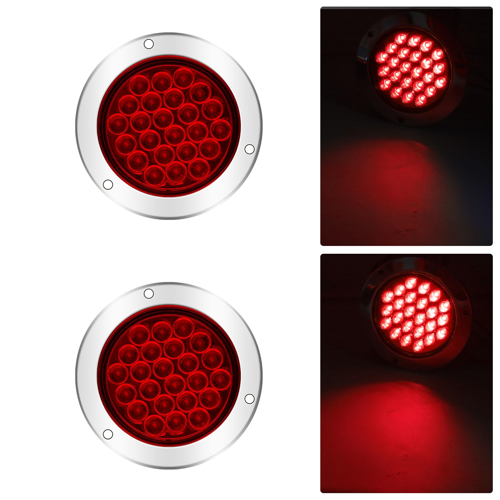 レッド円形LEDのトレーラーの尾ライトキット24LED停止ブレーキ回転逆のトレーラーはRVのトラックのためにつきます (レッド)(3)