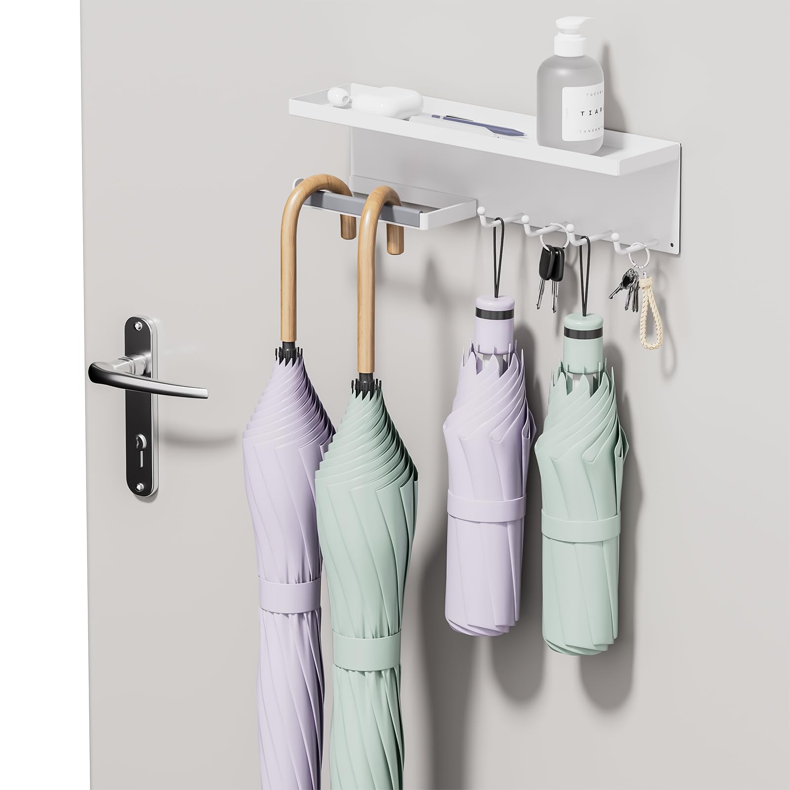 BOIVSHI マグネット 傘立て トレー付き 小物収納 アンブレラスタンド 玄関 ラック 傘掛け 玄関ドア用 ..