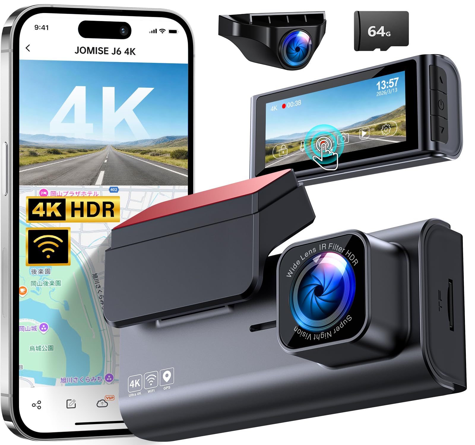 JOMISE ドライブレコーダー 前後カメラ 4K ドラレコ STARVIS 2 搭載 800万画素 ...