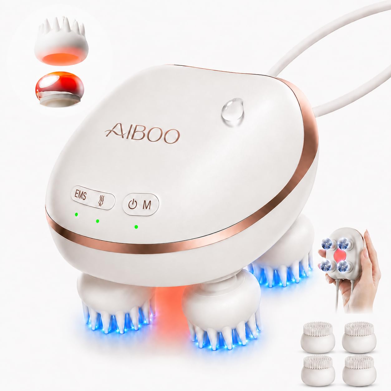 【2026年最新 モデル】AIBOO EMS ヘッドスパ 電動頭皮ブラシ 温感×EMS×赤色LED 頭皮ケア スカルプケア フェイスケア EMS6段階調整 IPX7防水 コードレス 3D立体揉み 頭皮洗浄 全身適用 3D振動 お風呂対応 乾湿両用 美容家電