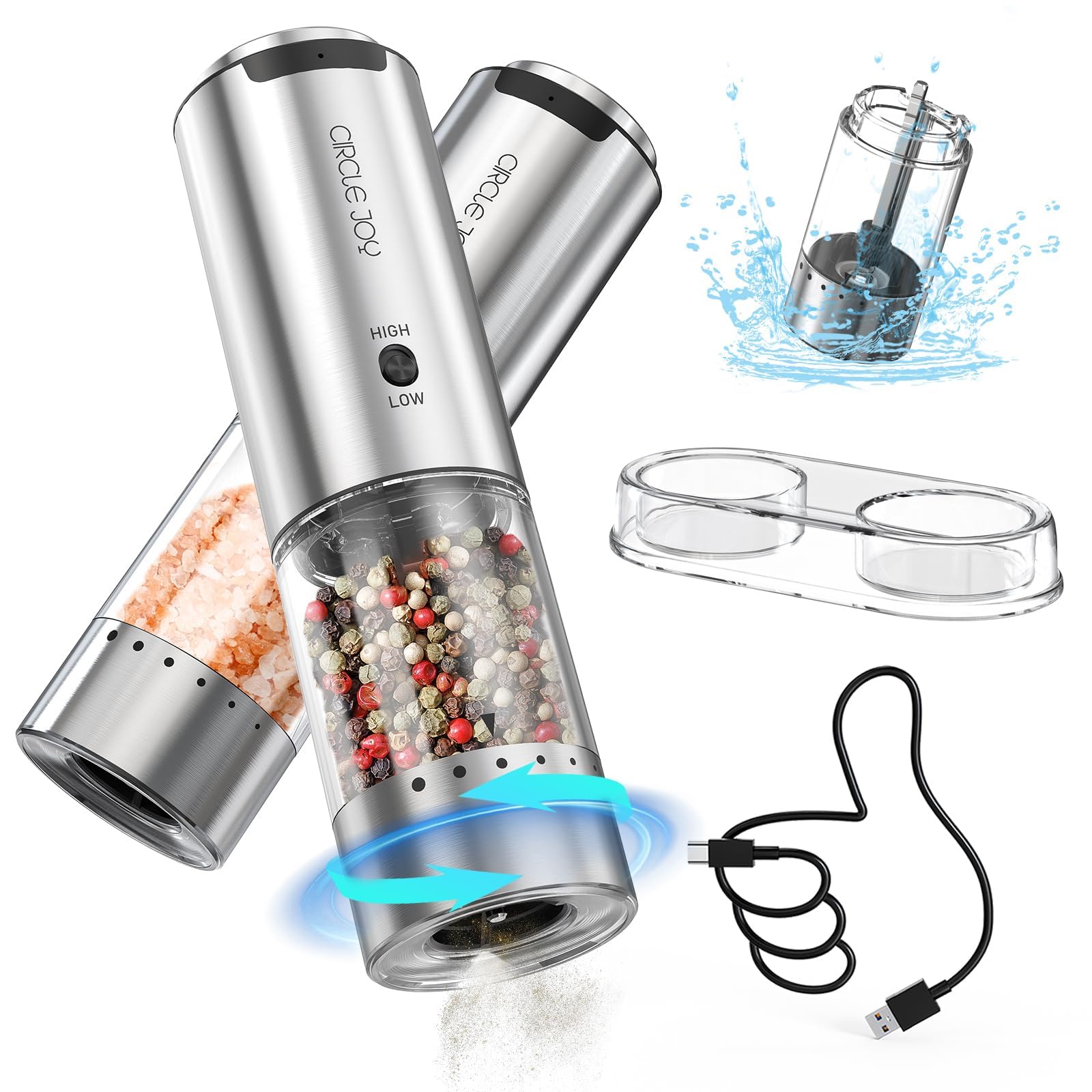 CIRCLE JOY ペッパーミル 電動 ステンレス製ペッパーミル 研削速度可変 厚さを外部で調整する 洗える95..