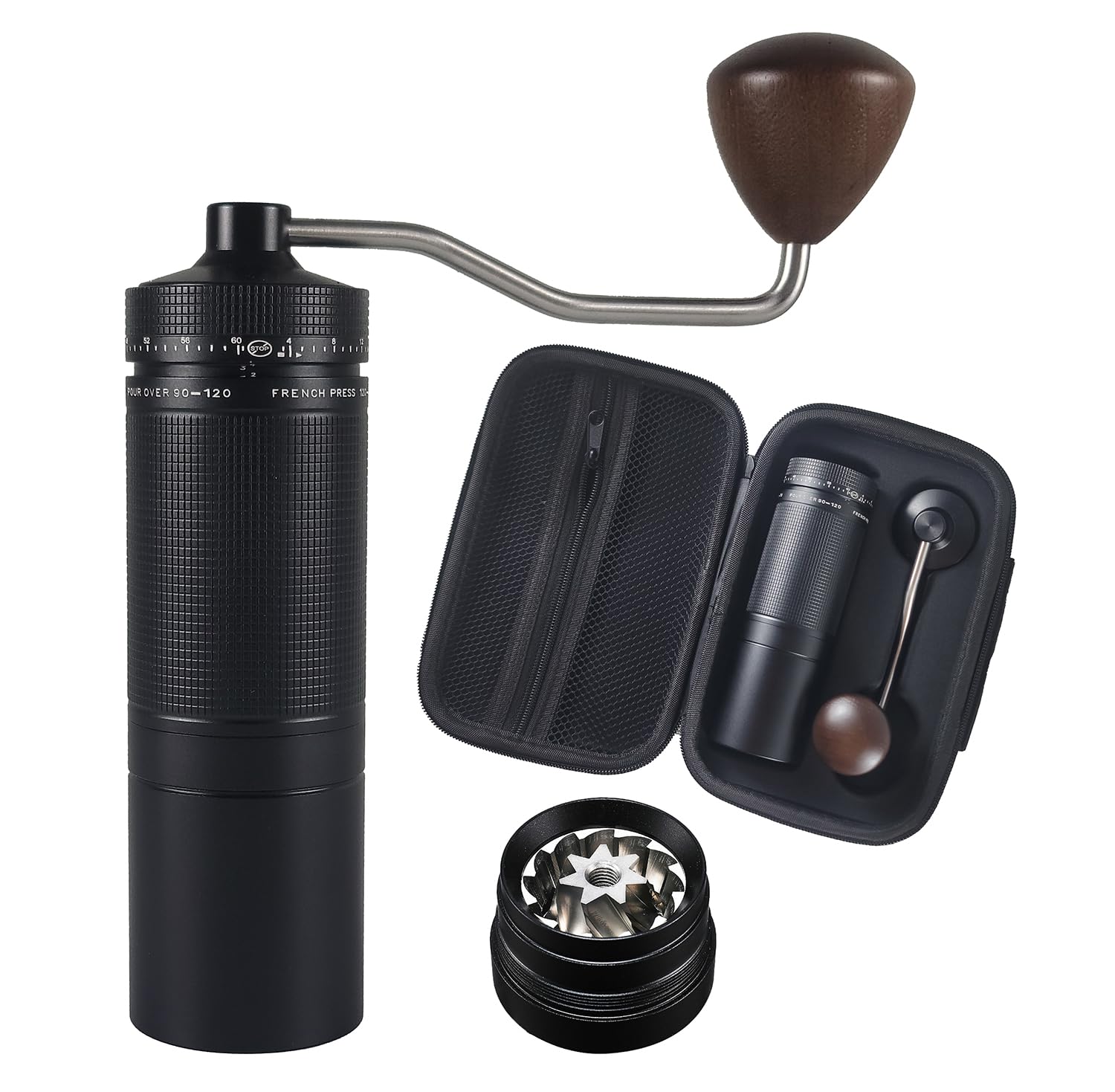 One Bean 手挽きコーヒーミル 無限X 7軸ステンレス臼 全金属 コーヒーグラインダー 手動式 外部粗さ調整機能 携帯便利のバッグ付き 省力均一 coffee grinder (無限X-ブラック)