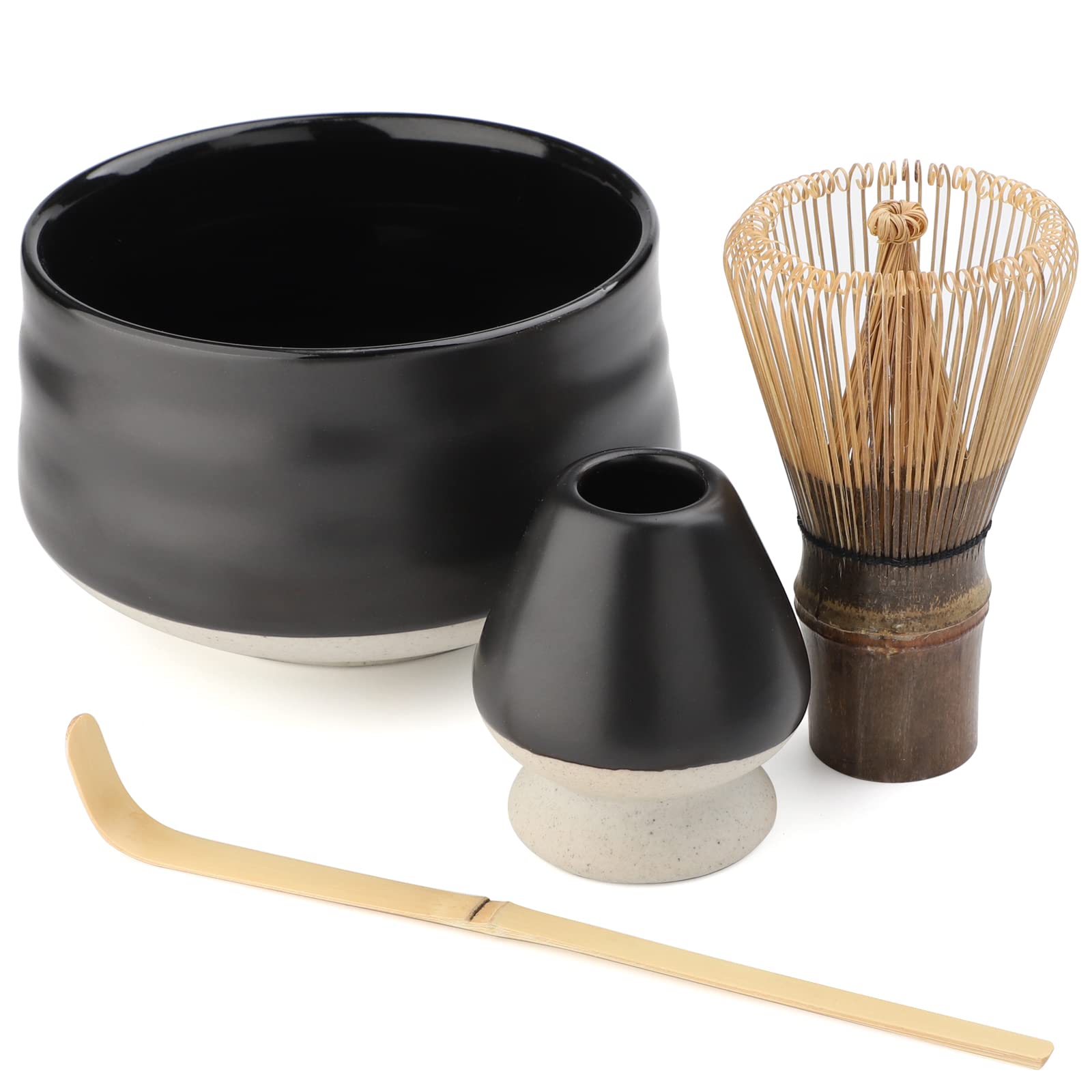 お点前セット 抹茶道具セット 茶道具 抹茶茶道 茶碗 黒竹茶筅(百本立) 茶筅立て 茶杓(真っ黒)