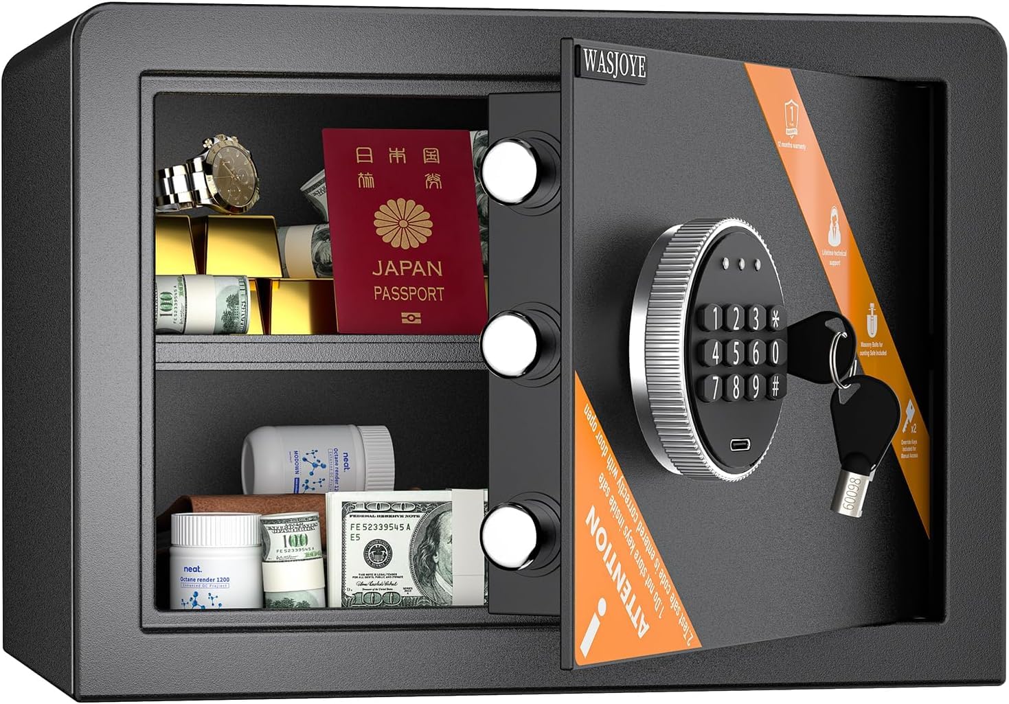 楽天市場】WASJOYE 金庫 家庭用金庫 小型 テンキー式 電子金庫 防犯